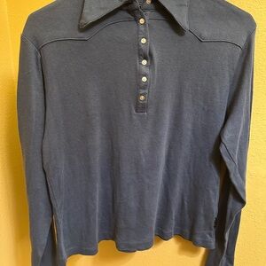Route 66 Blue Long Sleeve Polo Top